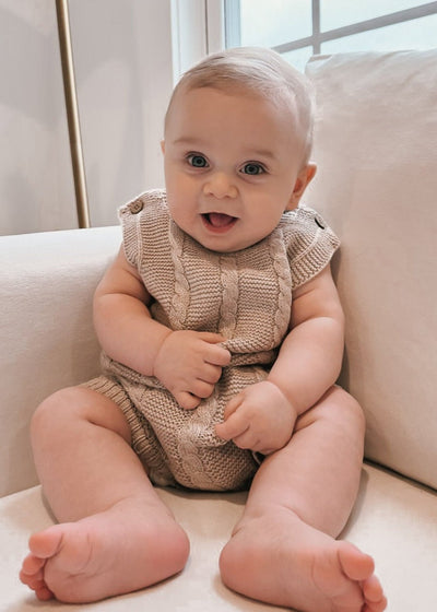 Cable Knit Summer Baby Romper - Heather Beige