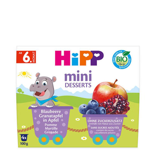 HiPP Mini Desserts in a Cup Blueberry Pomegranate in Apple (4 x 100 g) (5812)(EXP:04/06/26)