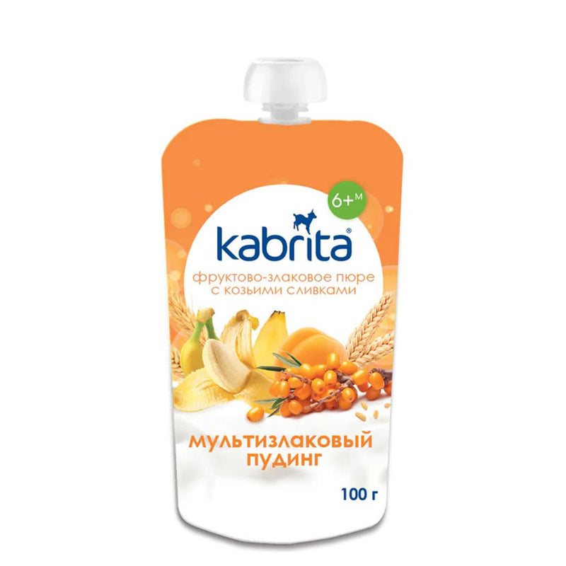 Kabrita Multi-grain pudding with sea buckthorn, fruit and goat cream Pouch 100 g (EXP:05/21/26)