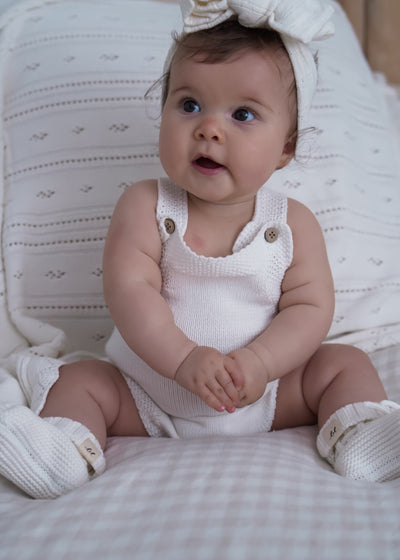 Novelty Knit Baby Romper - White