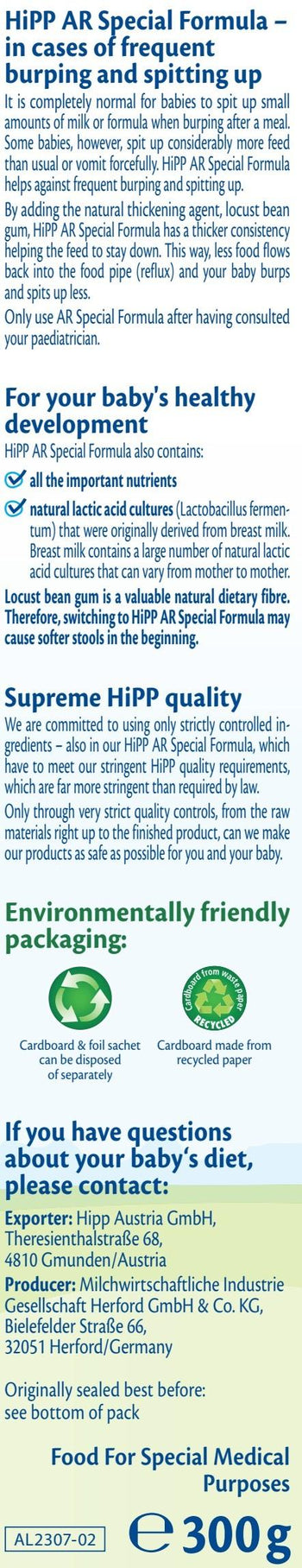 HiPP Anti-Reflux Special Milk Powder Multi-Stage Formula (300g) - Euromallusa