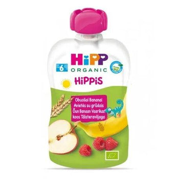 HiPP Hippis Apple Banana Raspberry With Wholemeal Cereal Puree 100G (8534) - Euromallusa