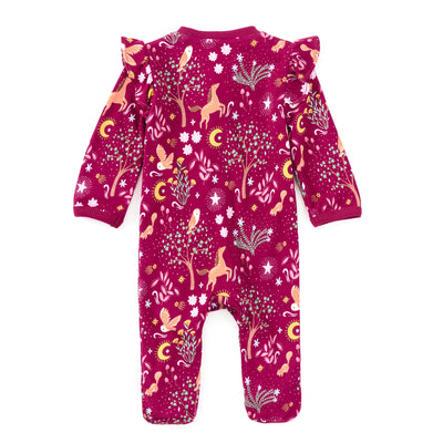 Apple Park Bamboo Blend Ruffle Zip Footie - Woodland Dreams