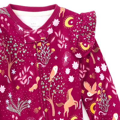 Apple Park Bamboo Blend Ruffle Zip Footie - Woodland Dreams