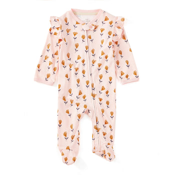 Apple Park Bamboo Blend Ruffle Zip Footie - Wild At Heart