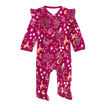 Apple Park Bamboo Blend Ruffle Zip Footie - Woodland Dreams