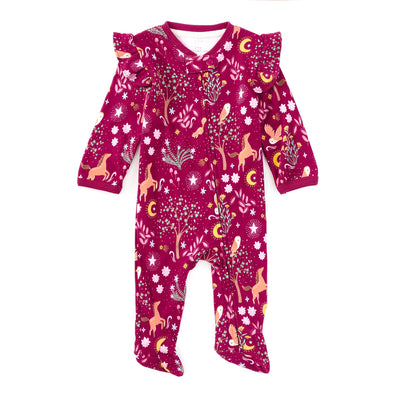 Apple Park Bamboo Blend Ruffle Zip Footie - Woodland Dreams