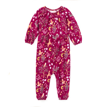Apple Park Bamboo Blend L/S Gathered Romper - Woodland Dreams