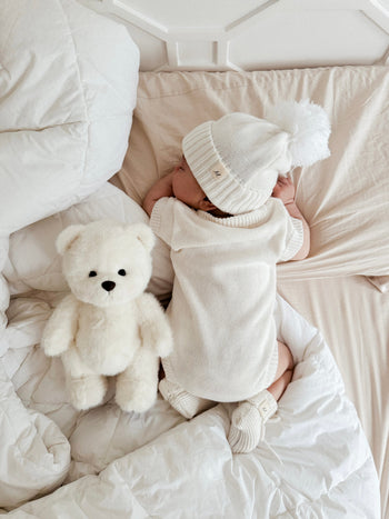 Organic Cotton Baby Pom Beanie – White