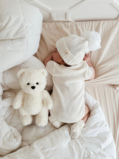Organic Cotton Baby Pom Beanie – White