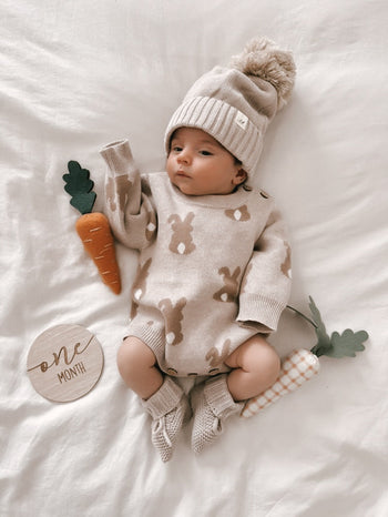 Luna + Luca Bunny Jacquard Romper – Organic Springtime Charm