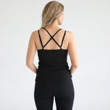 Sienna Light Support Nursing & Pregnancy Cami Bra Ribbed Noir front view worn by model