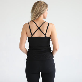 Sienna Light Support Nursing & Pregnancy Cami Bra Ribbed Noir front view worn by model