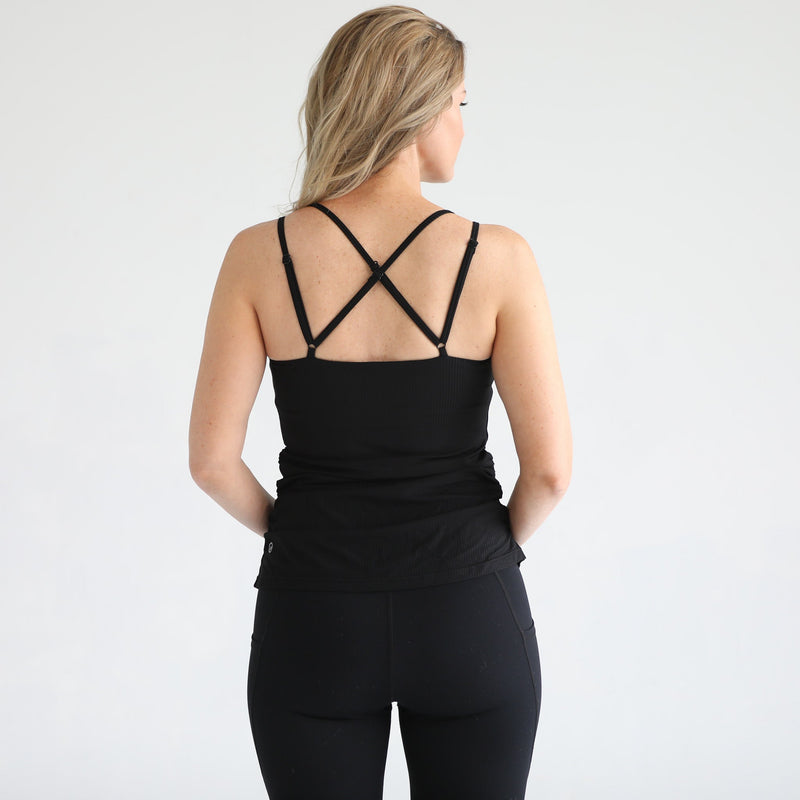 Sienna Light Support Nursing & Pregnancy Cami Bra Ribbed Noir front view worn by model