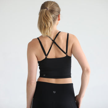 Sienna Light Support Nursing Crop Tank Bra Ribbed Noir worn by model, front view