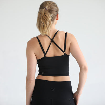 Sienna Light Support Nursing Crop Tank Bra Ribbed Noir worn by model, front view