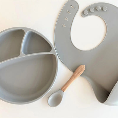 Suction Silicone Baby Bowl with Bamboo Handle Spoon – 7.5 in Eco-Friendly Feeding Set