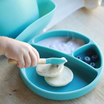Suction Silicone Baby Bowl with Bamboo Handle Spoon – 7.5 in Eco-Friendly Feeding Set