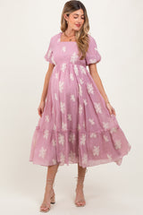 PinkBlush Mauve Floral Print Ruffle Hem Maternity Midi Dress