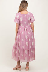 PinkBlush Mauve Floral Print Ruffle Hem Maternity Midi Dress