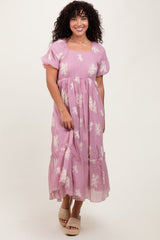 PinkBlush Mauve Floral Print Ruffle Hem Maternity Midi Dress