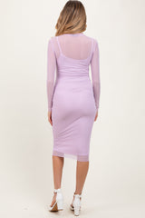 PinkBlush Lavender Mesh Overlay Fitted Maternity Midi Dress