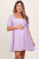 PinkBlush Lavender Smocked Back Textured Babydoll Maternity Mini Dress