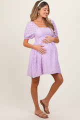 PinkBlush Lavender Smocked Back Textured Babydoll Maternity Mini Dress