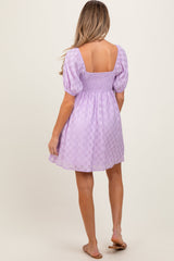 PinkBlush Lavender Smocked Back Textured Babydoll Maternity Mini Dress