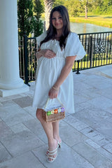 PinkBlush White Textured Bubble Sleeve Maternity Mini Dress