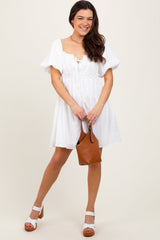 PinkBlush White Textured Bubble Sleeve Maternity Mini Dress