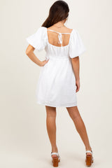PinkBlush White Textured Bubble Sleeve Maternity Mini Dress (Elastic Waist)