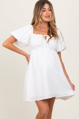 PinkBlush White Textured Bubble Sleeve Maternity Mini Dress