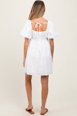 PinkBlush White Textured Bubble Sleeve Maternity Mini Dress