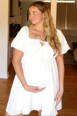 PinkBlush White Textured Bubble Sleeve Maternity Mini Dress