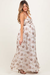 PinkBlush Taupe Multi Floral Print Sleeveless Maternity Maxi Dress