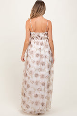 PinkBlush Taupe Multi Floral Print Sleeveless Maternity Maxi Dress