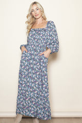 PinkBlush Blue Floral Reversible Long Sleeve Maternity Maxi Dress