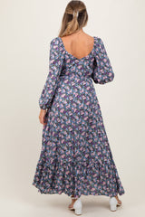 PinkBlush Blue Floral Reversible Long Sleeve Maternity Maxi Dress