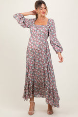 PinkBlush Pink Floral Reversible Long Sleeve Maternity Maxi Dress