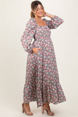 PinkBlush Pink Floral Reversible Long Sleeve Maternity Maxi Dress