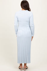 PinkBlush Light Blue Wide Ribbed Knit Collared Maternity Midi Dress