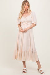 PinkBlush Taupe Smocked Cinched Front Maternity Maxi Dress