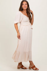 PinkBlush Taupe Smocked Cinched Front Maternity Maxi Dress