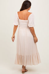 PinkBlush Taupe Smocked Cinched Front Maternity Maxi Dress
