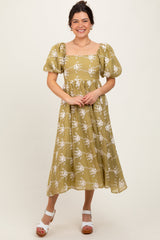 PinkBlush Olive Textured Maternity Midi Dress