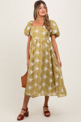 PinkBlush Olive Textured Maternity Midi Dress