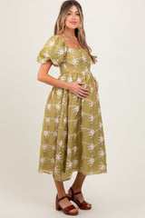 PinkBlush Olive Textured Maternity Midi Dress