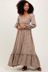 PinkBlush Grey Taupe Long Sleeve Floral Accent Maternity Dress