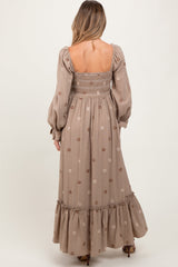PinkBlush Grey Taupe Long Sleeve Floral Accent Maternity Dress